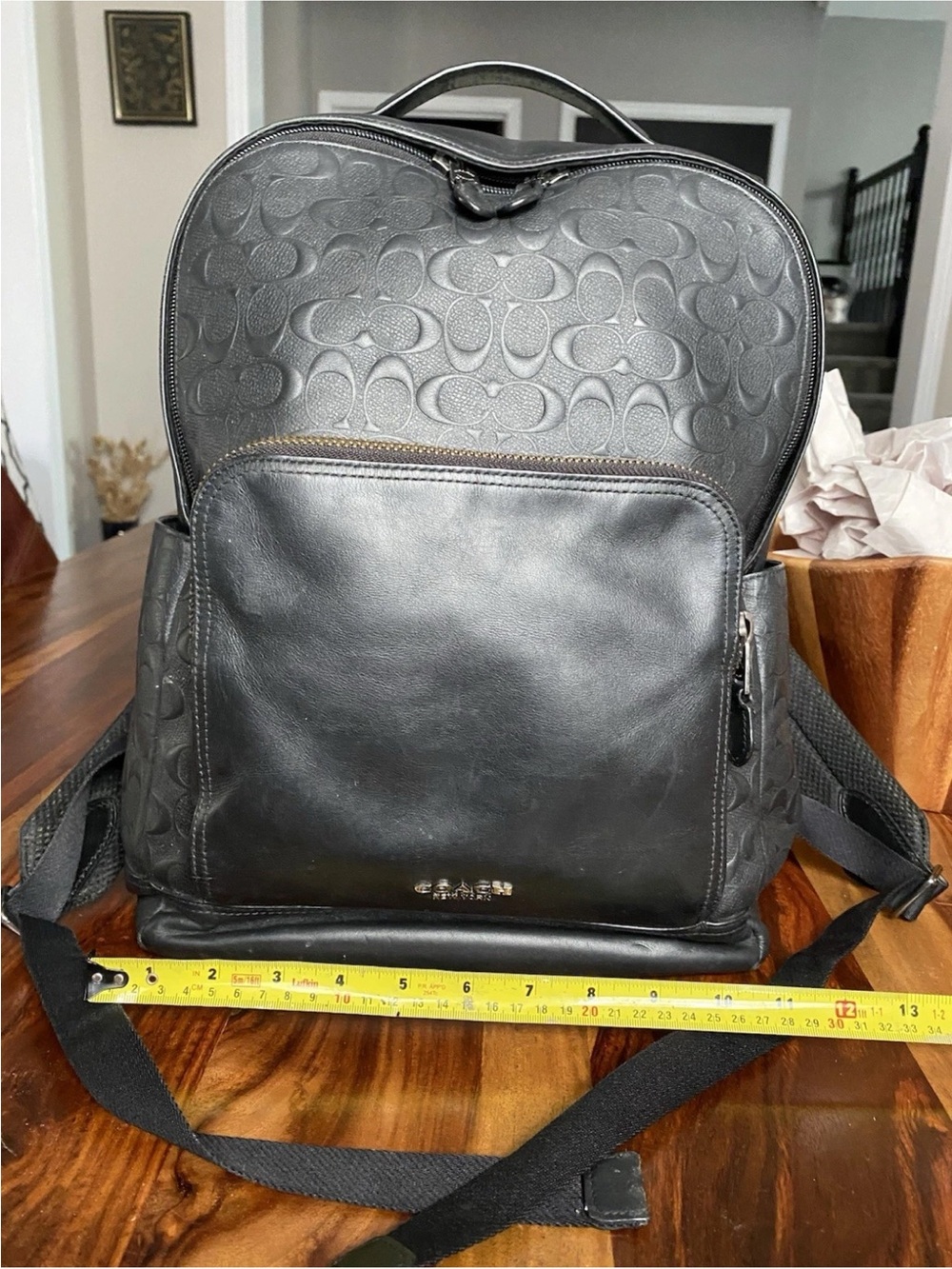 Coach Black Signature Embossed Leather Backpack